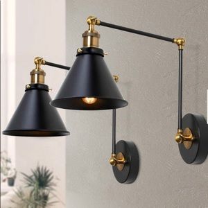 NIOB Classic Adjustable Wall Sconce Black w/Gold Accents
